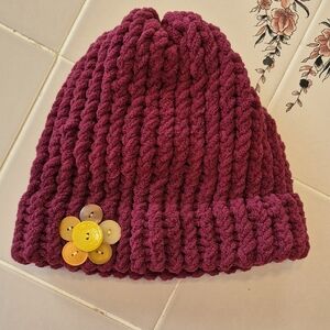 Handmade Button Flower Beanie